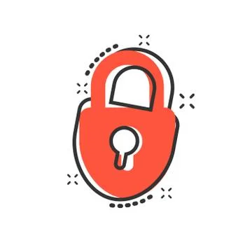 Vector cartoon lock icon in comic style. Padlock locker sign illustration pic Stock Illustration
