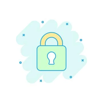 Vector cartoon lock icon in comic style. Padlock locker sign illustration pic Illustrazione stock
