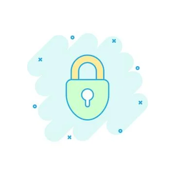 Vector cartoon lock icon in comic style. Padlock locker sign illustration pic Illustrazione stock