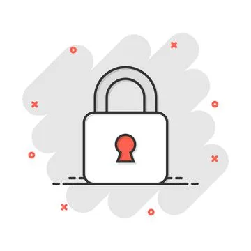 Vector cartoon lock icon in comic style. Padlock locker sign illustration pic Stock-Illustration