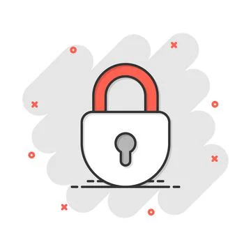Vector cartoon lock icon in comic style. Padlock locker sign illustration pic Stock Illustration