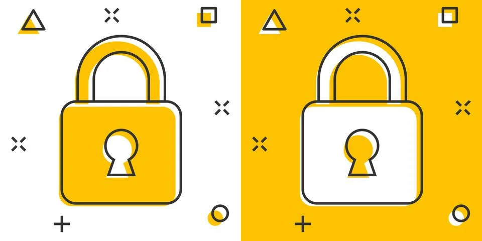 Vector cartoon lock icon in comic style. Padlock locker sign illustration pic Stock Illustration