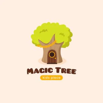 Vector cartoon magic tree logo. Stock Illustration