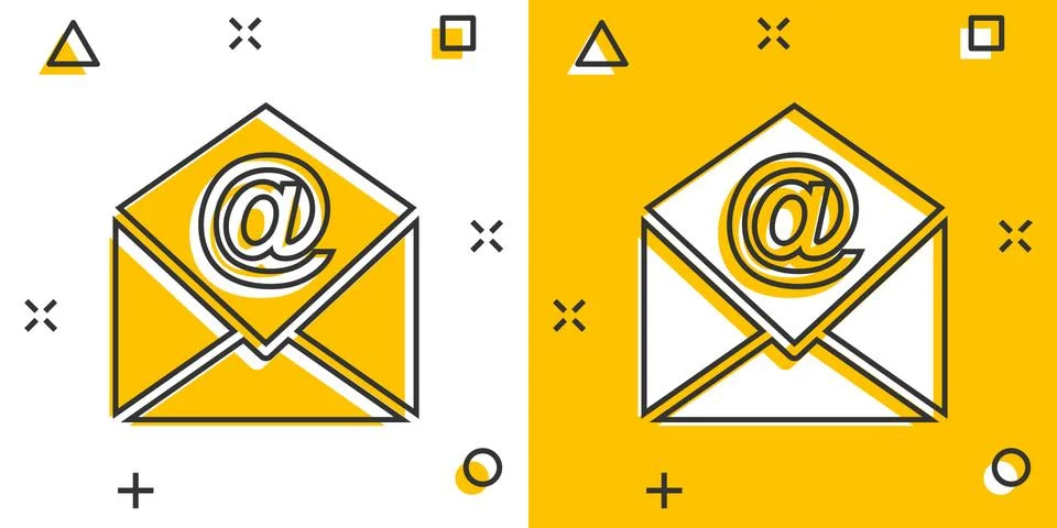 Vector cartoon mail envelope icon in comic style. Email sign illustration pic Illustrazione stock