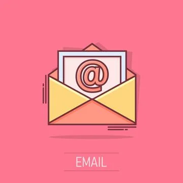 Vector cartoon mail envelope icon in comic style. Email sign illustration p.. Illustrazione stock