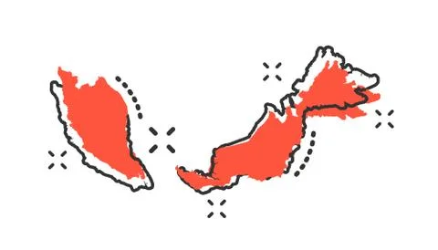 Vector cartoon Malaysia map icon in comic style. Malaysia sign illustration p Stock Illustration