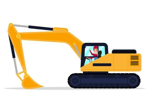 Vector cartoon male driver on an machine excavator Stock Illustration