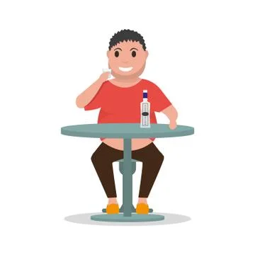 Vector cartoon man alcoholic drink alcohol table Stock Illustration