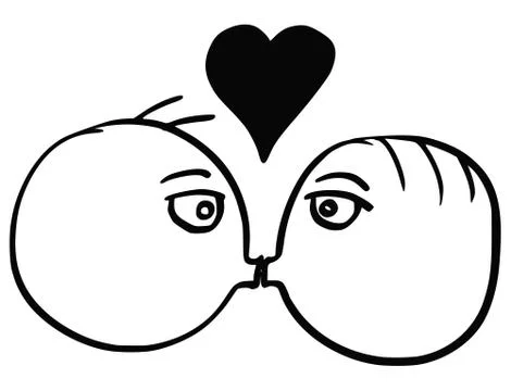 Vector Cartoon of Man and Man Two Gay Men in Love Kissing Each Other With Hea Stock Illustration