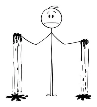 Vector Cartoon of Man with Both Hands Dirty or Grimy or Blood on Hands Stock-Illustration