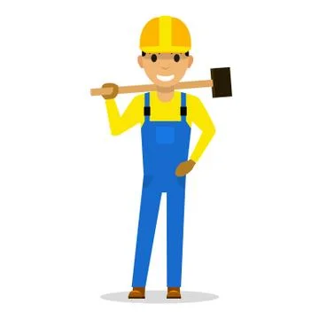 Vector cartoon man builder with a sledgehammer Stock Illustration