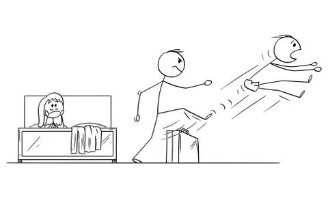 Vector Cartoon of Man or Husband Returned Home and Found His Wife with Paramour Stock Illustration
