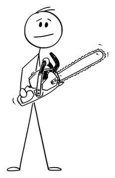 Vector Cartoon of Man or Lumberjack Holding Chain Saw or Chainsaw Stock Illustration