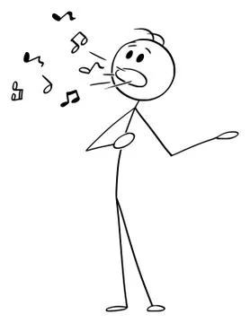Vector Cartoon of Man or Singer Singing with Musical Notes Coming from His Mouth Illustrazione stock