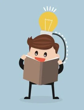 Vector cartoon of man reading a book which create idea, flat design. Stock Illustration