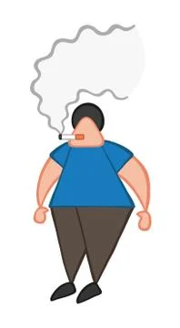 Vector cartoon man standing and smoking cigarette Stock Illustration