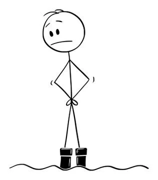 Vector Cartoon of Man Standing in Water Flood and Watching with Concern How the Stock Illustration