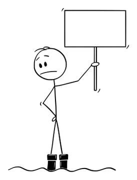 Vector Cartoon of Man Standing in Water Flood and Watching with Concern How the Stock Illustration