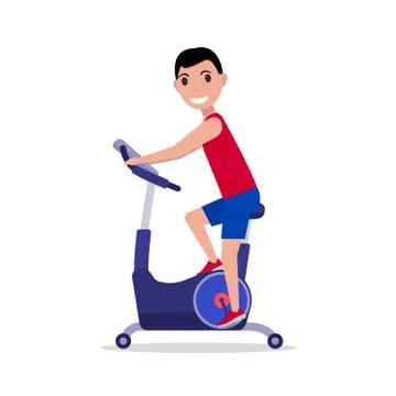 Vector cartoon man on Stationary exercise bike Stock Illustration