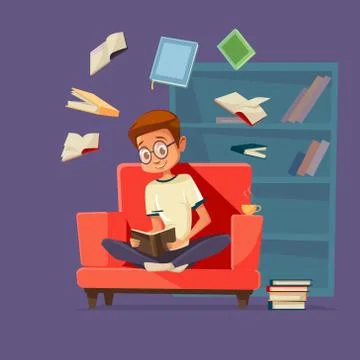 Vector cartoon man student reading books Stock-Illustration
