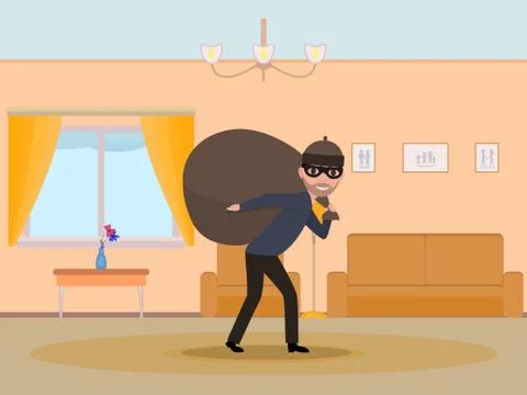 Vector cartoon man thief stealing an apartment Stock Illustration