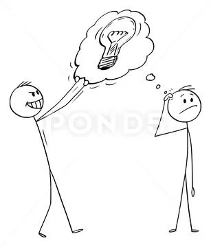 Vector Cartoon of Man Thinking About Solution or Invention and Competitor Stock Illustration