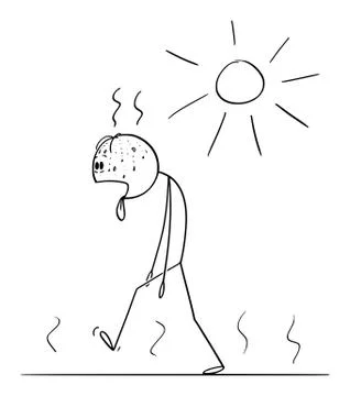 Vector Cartoon of Man Thirsty Exhausted Man Walking in Summer or Sunny Day Stock Illustration