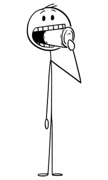 Vector Cartoon of Man with Unopened Can or Tin in Mouth, Trying to Eat Canned or Stock Illustration
