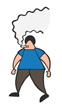 Vector cartoon man walking and smoking cigarette Illustrazione stock
