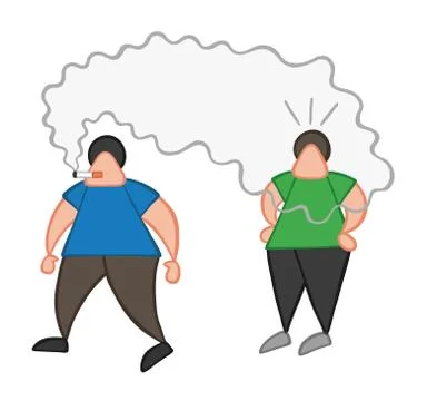 Vector cartoon man walking and bothering other man with smoke of cigarette Ilustración de archivo