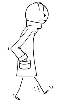 Vector Cartoon of Man Walking Wrapped in and Wearing Heavy Coat, Overcoat Stock Illustration