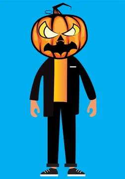 Vector Cartoon Man Wearing Pumpkin Devil Halloween Stock Illustration