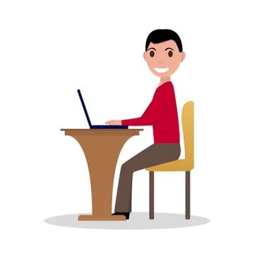 Vector cartoon man working at laptop Illustrazione stock