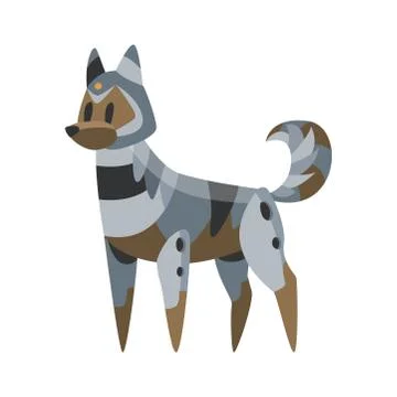 Vector cartoon mechanical robotic dog. Toy androids with artificial intelligence Illustrazione stock