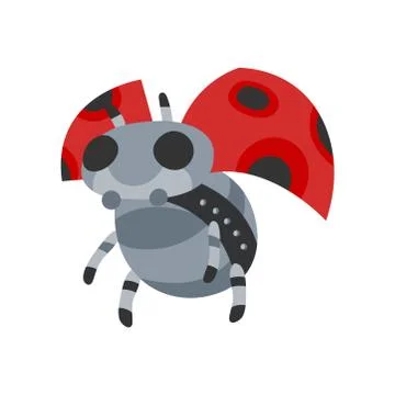Vector cartoon mechanical robotic ladybug. Toy androids with artificial Stock Illustration