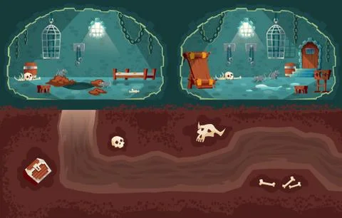 Vector cartoon medieval prison, underground passage for escape Illustrazione stock
