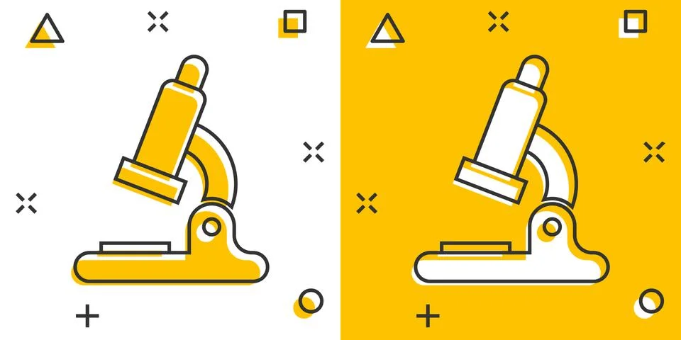 Vector cartoon microscope lab icon in comic style. Microscope sign illustrati Ilustración de archivo