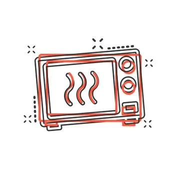 Vector cartoon microwave icon in comic style. Microwave oven sign illustratio 스톡 일러스트
