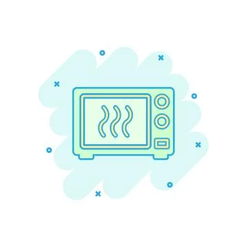 Vector cartoon microwave icon in comic style. Microwave oven sign illustratio 스톡 일러스트