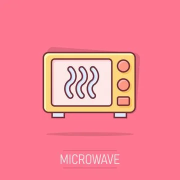 Vector cartoon microwave icon in comic style. Microwave oven sign illustrat.. Stock Illustration
