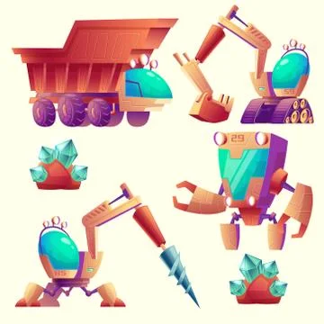 Vector cartoon mining machinery for other planets Stock-Illustration