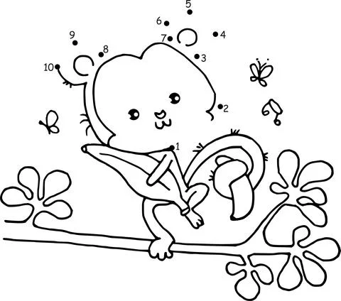 Vector cartoon monkey join with dots 1 to 10 Illustrazione stock