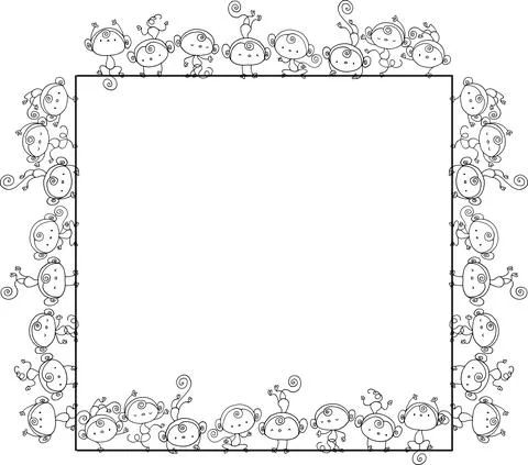 Vector cartoon monkey square frame border Stock Illustration