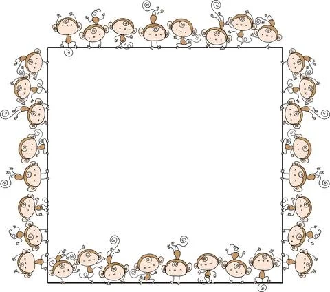 Vector cartoon monkey square frame border Stock Illustration