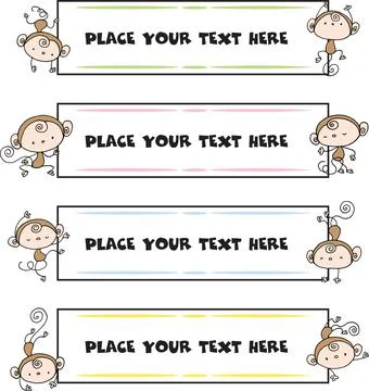 Vector cartoon monkeys background border frame set Stock Illustration