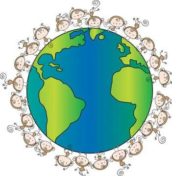 Vector cartoon monkeys on earth background Stock Illustration