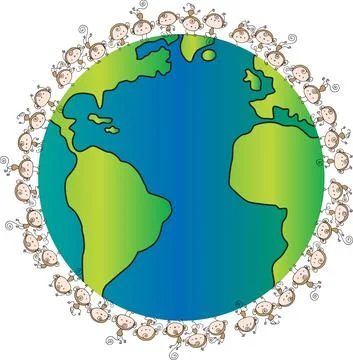 Vector cartoon monkeys on earth background Stock Illustration