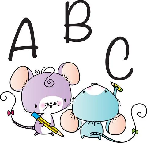 Vector cartoon mouse with abc book writing education activity book Stock Illustration