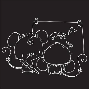 Vector cartoon mouse rat drawing cheese Stock Illustration