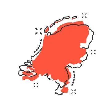Vector cartoon Netherlands map icon in comic style. Netherlands sign illustra Illustrazione stock